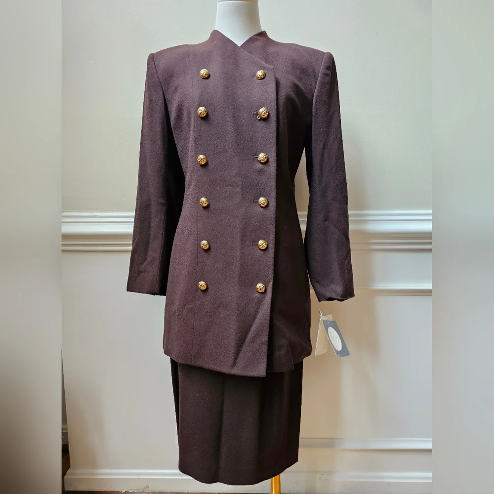 NWT Vintage Christian Dior **RARE** Military Style Women's Skirt Suit Truffle